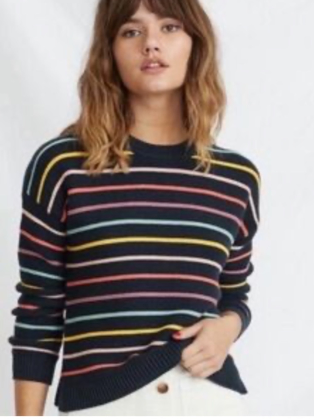 🌊 Marine Layer | Nina Crewneck Sweater | Navy Multi-Stripe | Small